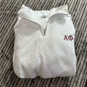 White Quarter-Zip Sweatshirt with Red Alpha Phi Embroidery